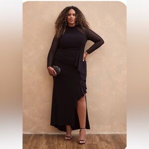 Laura Plus formal black dress with mesh sleeves